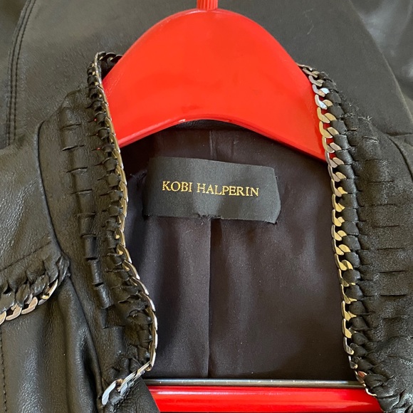 Kobi Halperin 💯Genuine Leather Black Silver Chain Full Zip Ruffled Vest - Picture 3 of 16